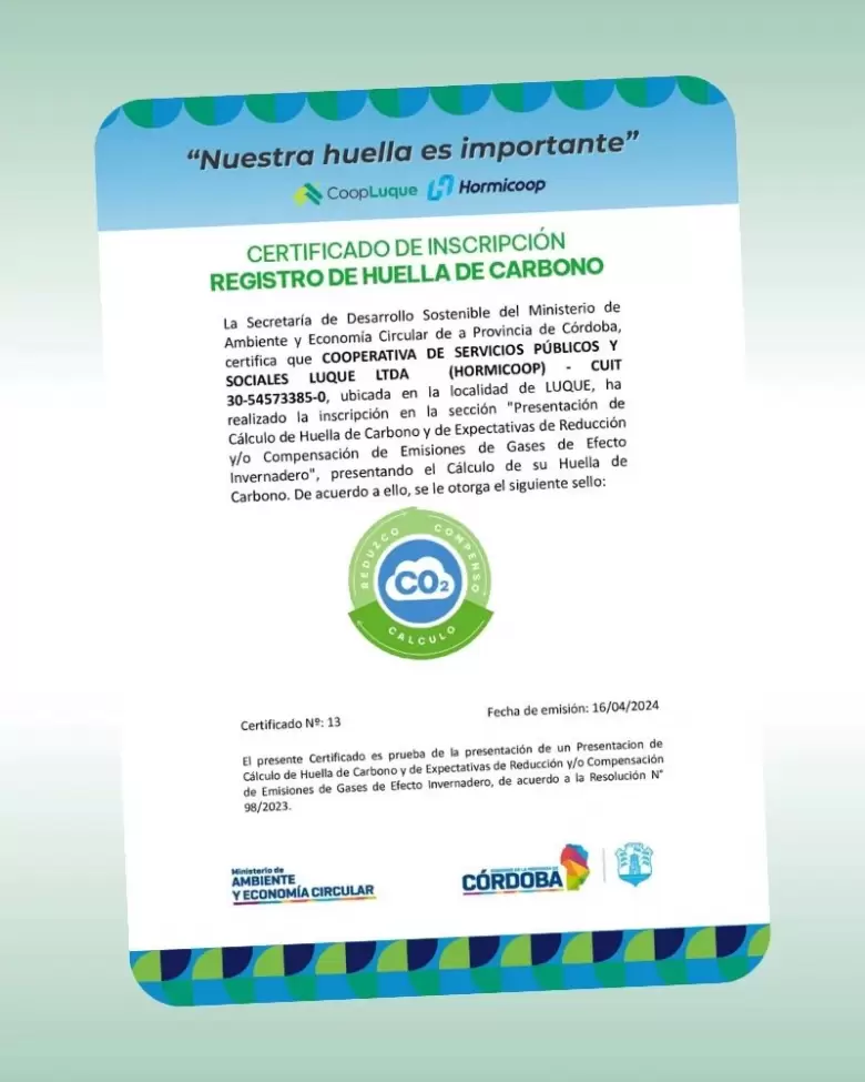 CoopLuque certificado huella de carbono